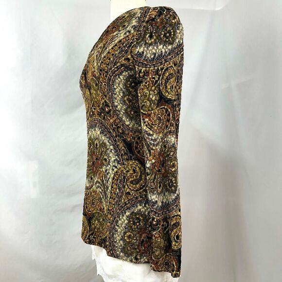 90s MONTEREY BAY Black Gold Paisley V Neck Long Sleeve Top Womens M READ Whimsy - Picture 3 of 5